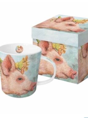 Ppd Vicki Sawyer Blossom The Pig coffee mug 16 ounces bone china boxed set dr02